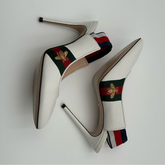 Gucci White And Red Leather Sling Back Heels (525942) Size 39.5 - Picture 16 of 17